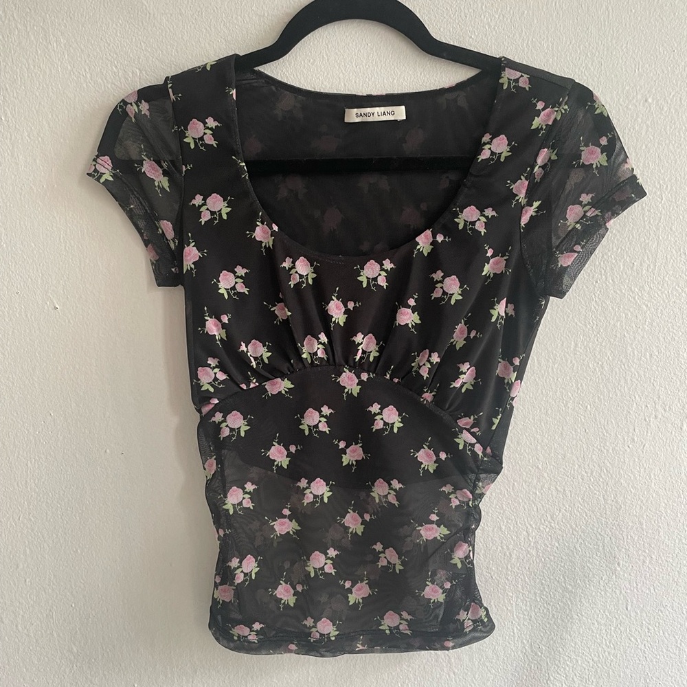 Sandy Liang Floral Mesh Top